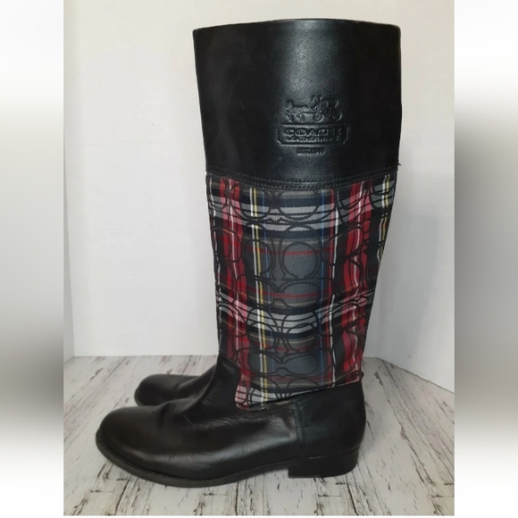 Coach 9B Chrissi Tall Tartan Logo Riding Boots - Picture 5 of 10